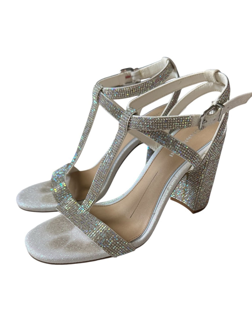 Gianni Bini Bridal Silver Rhinestone T-Strap Block Heels